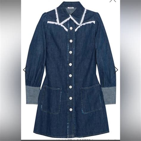 miu miu broderie anglaise-trimmed denim mini dress